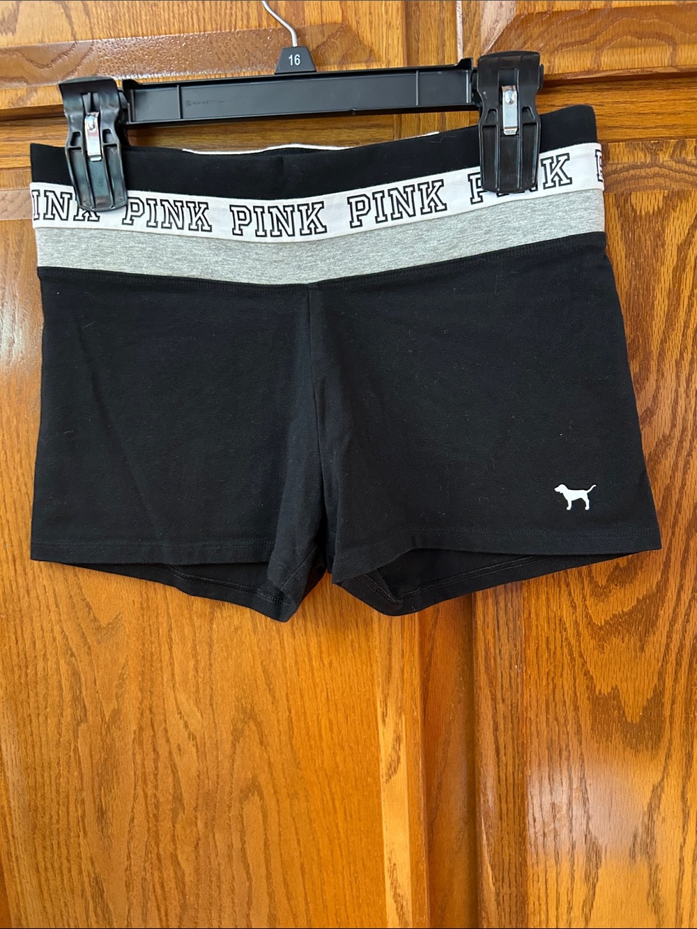 PINK Victoria's Secret Black Low-Rise Bike Shorts with Gray Waistband